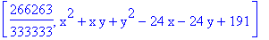 [266263/333333, x^2+x*y+y^2-24*x-24*y+191]